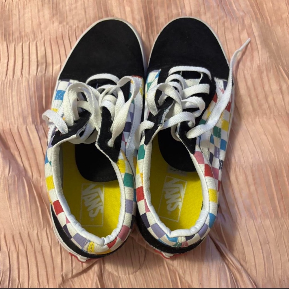 Vans Checkerboard Old Skool Sneakers in Black with Multicolor Squares - Picture 3 of 5